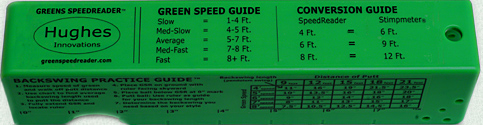 golf training aid gives the golf greens speed readings